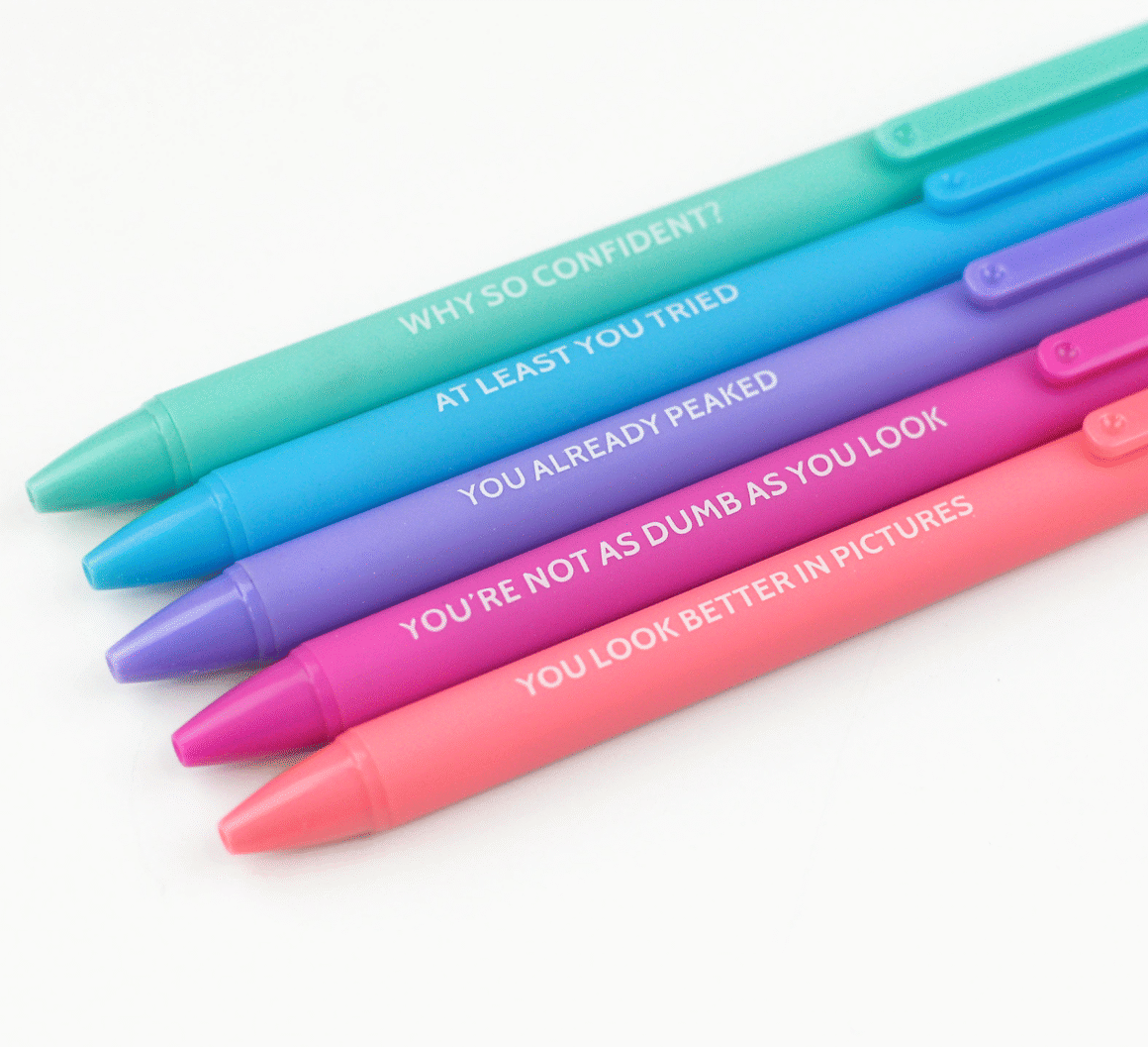 colorful home office pens by Mugsby